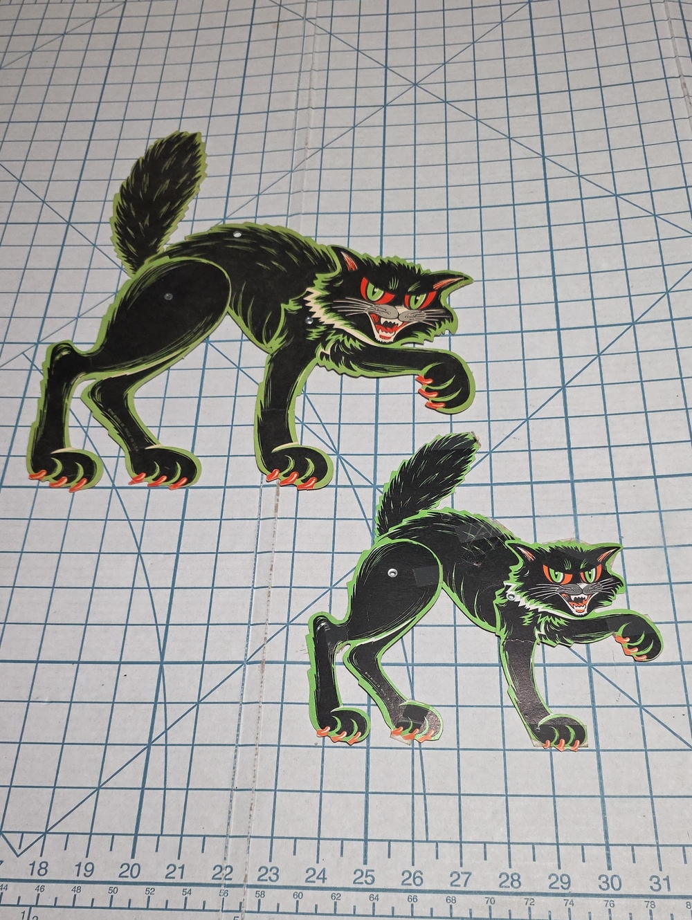 Black & Green Halloween Cat Jointed Die-Cuts, Beistle, One-sided - Set of 2, VTG